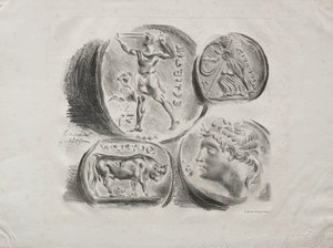 Ark med fire antikke medaljer, 1825. av Ferdinand Victor Eugene Delacroix