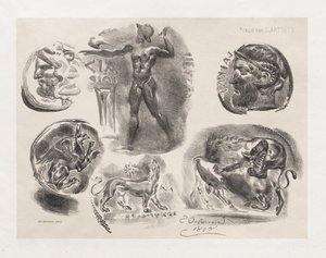 Ark med seks antikke mynter, 1825. av Ferdinand Victor Eugene Delacroix