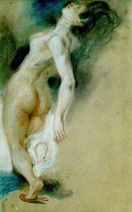 Studie for Sardanapalus#39; død (pastell, rød og hvit kritt på papir) av Ferdinand Victor Eugene Delacroix