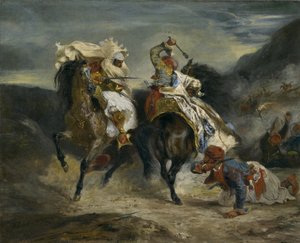 Kampen til Giaour og Hassan, 1826 av Ferdinand Victor Eugene Delacroix