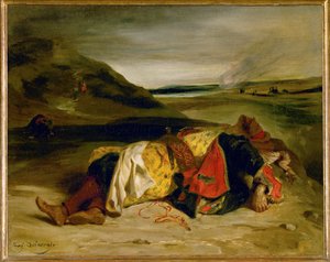 Døden til Hassan, eller den tyrkiske offiseren som ble drept i fjellene (maleri på lerret) av Ferdinand Victor Eugene Delacroix