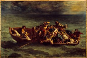 Senkingen av "Don Juan". Illustrasjon av boken av George Gordon Byron kalt Lord Byron (1788-1824) "Don Juan", sang II. Maleri av Eugene Delacroix (1798-1863) av Ferdinand Victor Eugene Delacroix