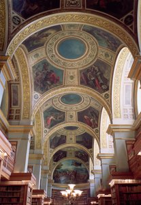 Utsikt over bibliotekets tak med forgylt stukkatur som omgir spandeller som illustrerer bibelske og klassiske scener, 1844 av Ferdinand Victor Eugene Delacroix