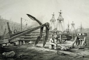 Ankre ved marineverftet, av Ferdinand Perrot, litografi av Ferdinand Victor Perrot