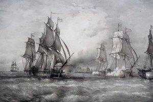 Paul Jones angrep den britiske flåten kommandert av Pearson og ankom fra Østersjøen av Ferdinand Victor Perrot