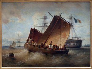 Plougastels båt. Maleri av Ferdinand Perrot (1808-1841). Olje på lerret