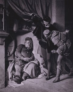 Scene fra Shakespeares kong Henry IV, del 1 (akt II, scene 4) (litho) av Ferdinand the Elder Piloty