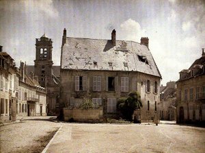 Hus med skadet tak, Soissons, Aisne, 1917 (autokrom) av Fernand Cuville