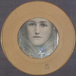 Brune øyne og en blå blomst av Fernand Khnopff