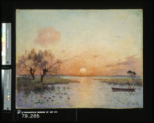The Pond At Sunset (La Mare Au Coucher Du Soleil) (olje på lerret)