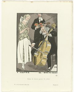Gazette du Bon Ton, 1920 - nr. 9, Pl. 66: O Maitre el Relicario / Middagskjole trimmet med bånd (tittel på objekt)