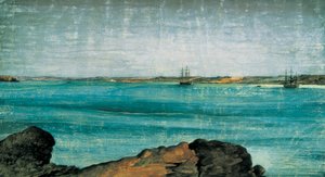 Puerto Deseado, detalj. By og fiskehavn i Patagonia, i provinsen Santa Cruz i Argentina. Tegning Fernando BRAMBILA (1763-1832) Madrid. Sjøfartsmuseum.