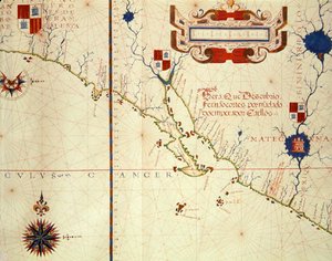 Fol.15 Kart over Mexico og nedre California, fra et atlas, 1571 av Fernao Vaz Dourado
