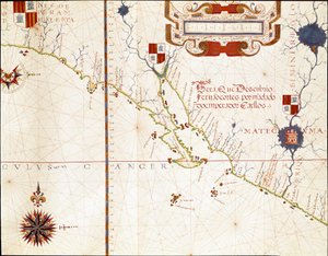 Utsikt over den vestlige kysten av Mexico, og det sørlige California - Kart av Fernao Vaz Dourado