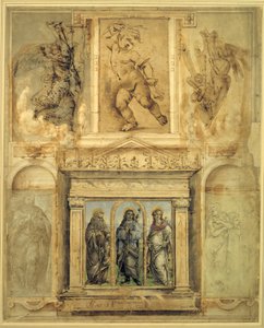 En side fra Vasaris 'Libro de' Disegni' (penn og brunt blekk med metallspiss, vask og kritt på papir) av Filippino Lippi