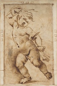 Dansende putto holder et draperi av Filippino Lippi