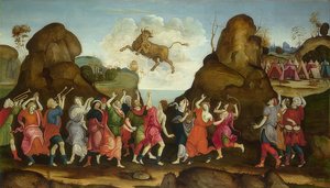 Tilbedelsen av oksen. Rundt 1500 av Filippino Lippi