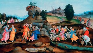 Moses bringer vann ut av klippen, ca 1500 av Filippino Lippi