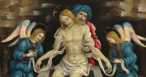 Pietà Den døde Kristus sørget av Nikodemus og to engler, ca. 1500. av Filippino Lippi