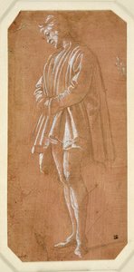 Studie av en ung mann som står med hendene foldet i ermene (metalpoint på papir utarbeidet rosa, forsterket med hvit kroppsfarge) av Filippino Lippi