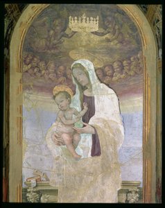 Madonnaen og barnet, en detalj fra tabernaklet til Canto al Mercatale, 1498 av Filippino Lippi