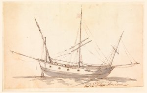 Tegning, et seilskip, ca. 1780