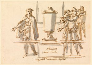 Tegning, allegori over Amerika, dekorasjon til salongen til kardinal Falconieri i Frascati, 1700- og 1800-tallet av Filippo Marchionni