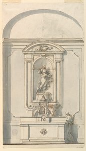 Tegning, Alter med tabernakel og to prester i samtale, 1750–75
