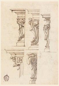 Tegning, Fem hjørnemotiver, ca. 1750