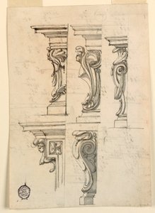 Tegning, Fem hjørnemotiver, ca. 1750