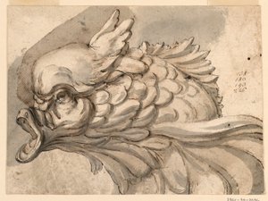 Tegning, delfinhode, ca. 1775