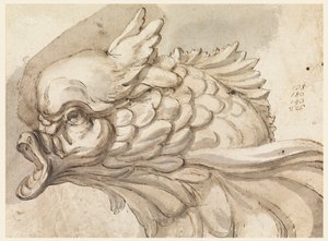 Tegning, hode av en delfin, ca. 1775