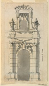 Tegning, oppriss av den nedre, sentrale delen av et byherskapshus, 1770–85 av Filippo Marchionni