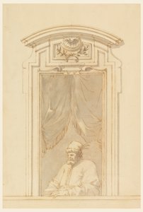 Tegning, vindusramme og halvparten av en figur av en tyrker, 1750–70 av Filippo Marchionni