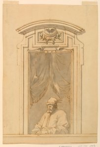 Tegning, vindusramme og halvparten av en figur av en tyrker, 1750–70 av Filippo Marchionni