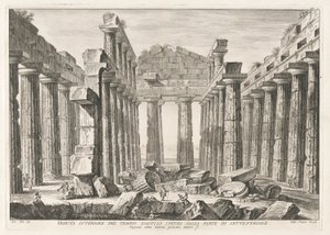 Innvendig utsikt over Hexastyle Hypaethral Temple fra nord, fra Antichit? av Pesto (Antiquities of Paestum)