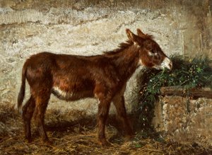 Esel ved barneseng av Filippo Palizzi (1818-1899)