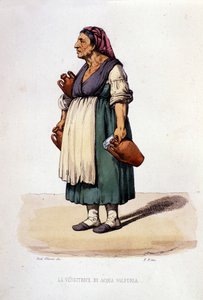 Liten bedrift i byen Napoli: gående selger av svovelvann. Gravering etter et maleri av F. Palizza. Fra et verk av Francesco de Bourcard "" Costumi del regno di Napoli"" av Filippo Palizzi