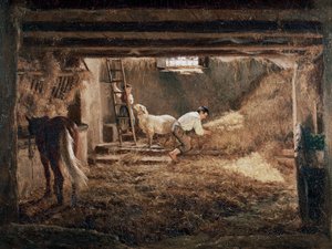 Utsikt over det indre av en stall quot;”, Maleri av Filippo Palizzi (1818–1899)