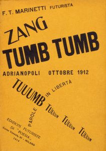Omslag til boken av Filippo Tommaso Marinetti ""Zang Tumb Tumb"" fra 1912. privat samling Milan