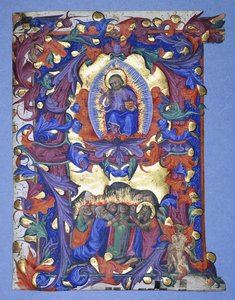 En stor historisk "A" med en skildring av himmelfarten, ca. 1450