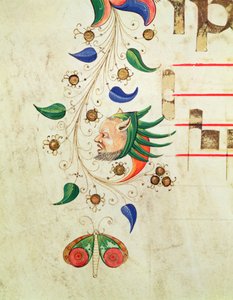 Missal 515 f.72v Zoomorf bladkant, detalj fra en korbok utført før 1449 vellum