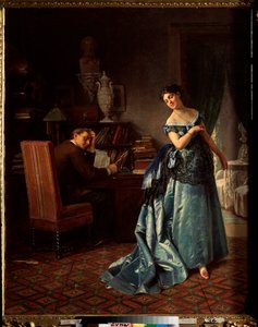 A Fashion Lady, Preparation For A Ball - Maleri av Firs Sergeevich Zhuraviev (1836-1901), olje på lerret