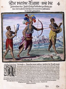 En side fra boken "Small Voyages, på tysk, del I: Pigafetta"s Kongo", 1597 av Flemish School