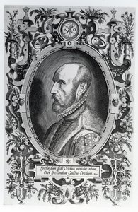 Abraham Ortelius, frontispice til hans World Theatre, 1579 av Flemish School