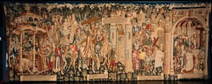 Katedralen (La Seo, Catedral del Salvador de Zaragoza). Tapetmuseet. flamsk billedvev. Legenden om det hellige kors (La leyenda de la Santa Cruz). Ca. 1450. 430x1120cm. av Flemish School
