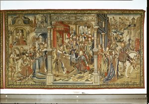 Davids sønner Amnon og Absalom erklærer krig mot hverandre, billedvev av David og Batseba, ca. 1510-15 av Flemish School
