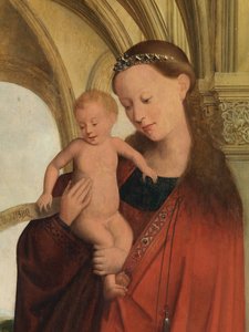 Detalj av Madonna med Petrus Wijts (olje på panel) av Flemish School