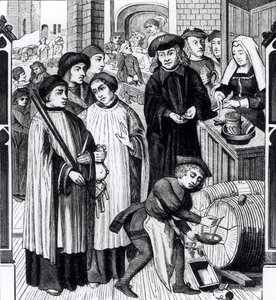 Dues on Wines, gitt til kapittelet i Tournai av kong Chilperic, etter et vindu i katedralen i Tournai av Flemish School