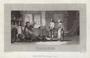 Flemings. Gravering av tjenere og mester. av Flemish School